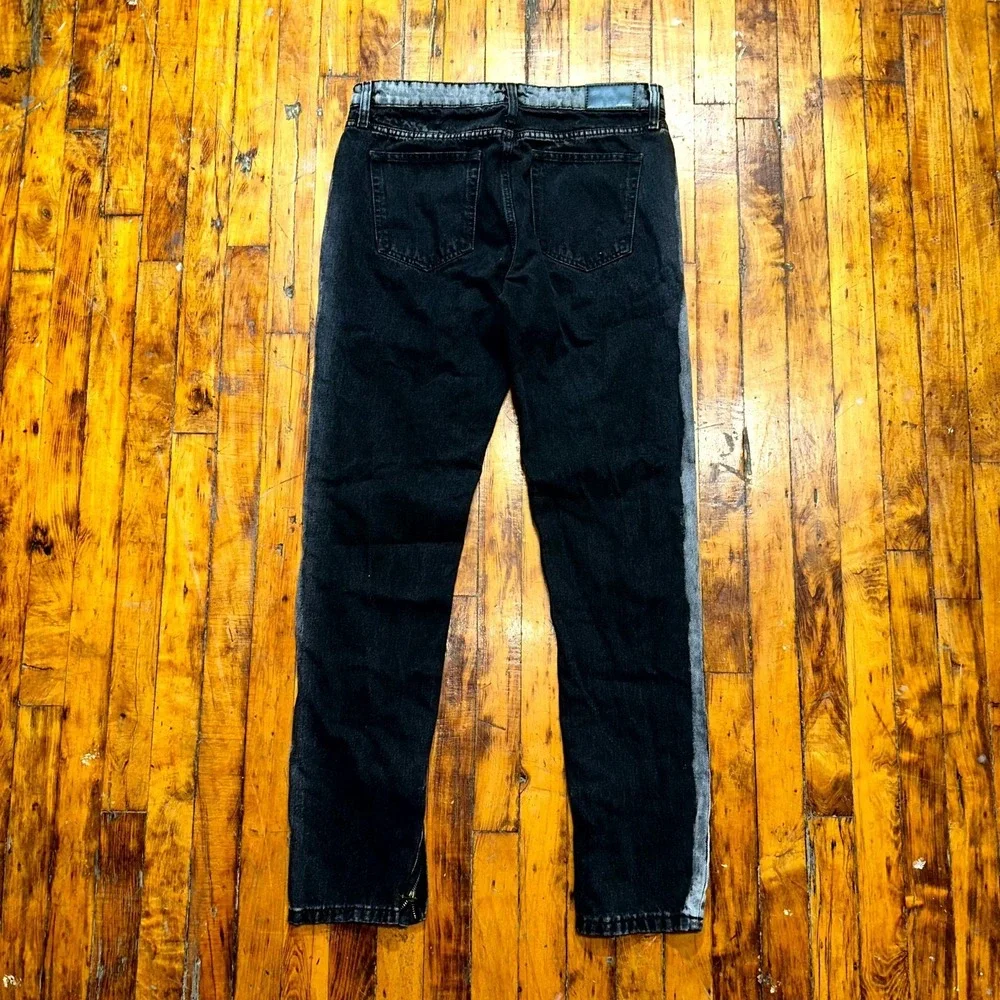 Forever 21 Jeans Men's 32 Black Grey Stripe Denim Skinny Leg Dark Wash Ankle Zip